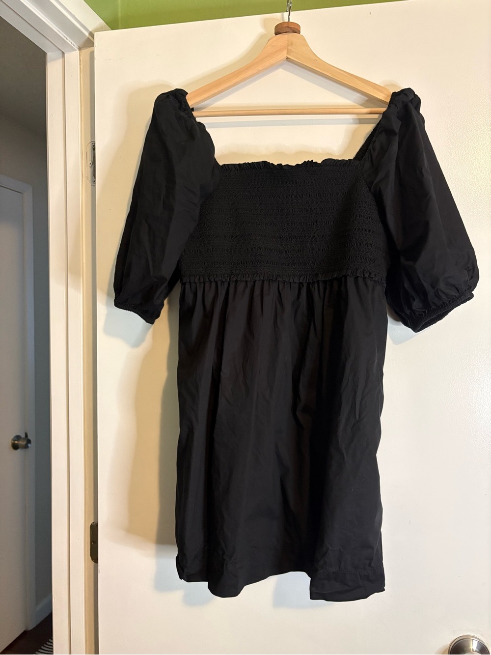 American Eagle Outfitters Black Smocked Top with Elastic Neckline